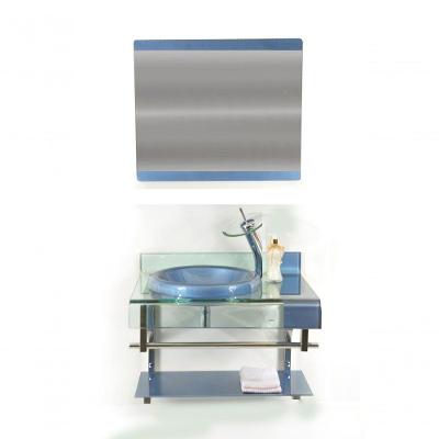 Gabinete de Vidro 60cm Curvado Duplo Inox com Cuba Chapeu