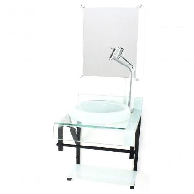 Gabinete De Vidro 40cm Curvado Duplo Branco C/Torneira