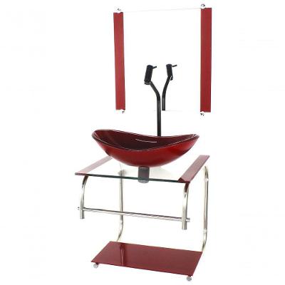Gabinete Vidro Cuba Oval 40cm Vermelho Cereja Torneira Preta