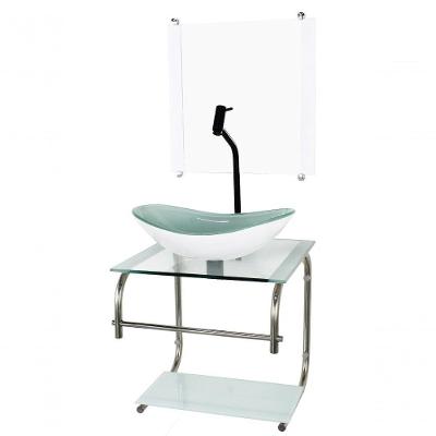 Gabinete De Vidro Cuba Oval 40cm Inox Branco Torneira Preta