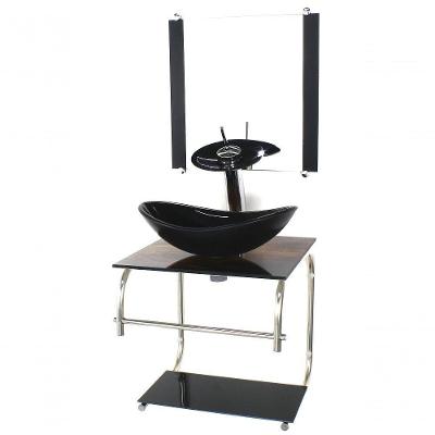 Gabinete De Vidro Cuba Oval 40cm Inox Madeira Rústica