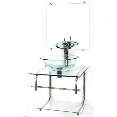Gabinete 40cm De Vidro Inox Cuba Redonda Incolor