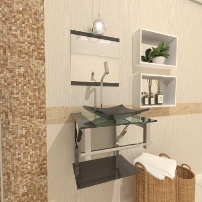 Gabinete de Vidro 40cm Inox Grafite Com Torneira