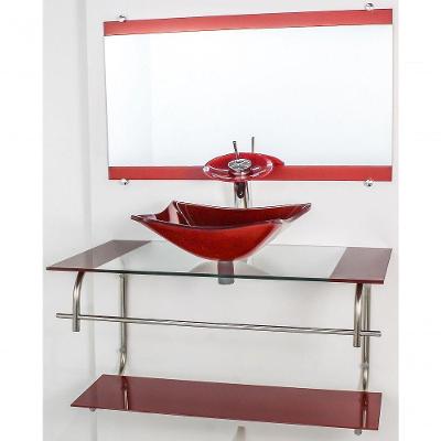 Gabinete De Vidro Inox 90cm Cuba Quadrada Vermelho Cereja