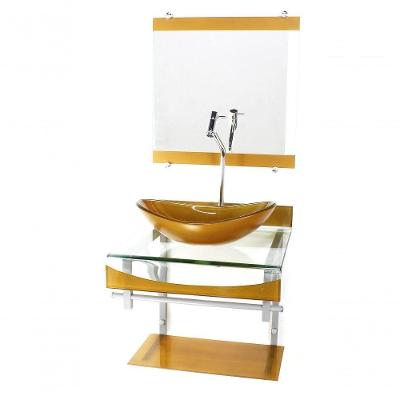 Gabinete De Vidro Duplo Cuba Oval Dourado C/Torneira