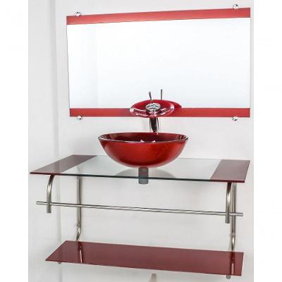 Gabinete De Vidro Inox 90cm Cuba Redonda Vermelho Cereja