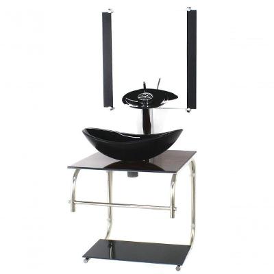 Gabinete De Vidro Cuba Oval 40cm Madeira Nogueira Torneira