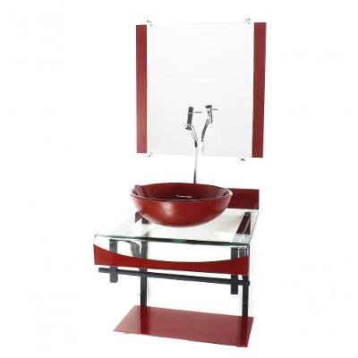 Gabinete Duplo Cuba Redonda Vermelho Cereja C/Torneira