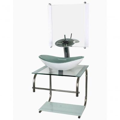 Gabinete Vidro Cuba Oval 40cm Inox Branco Torneira Cascata