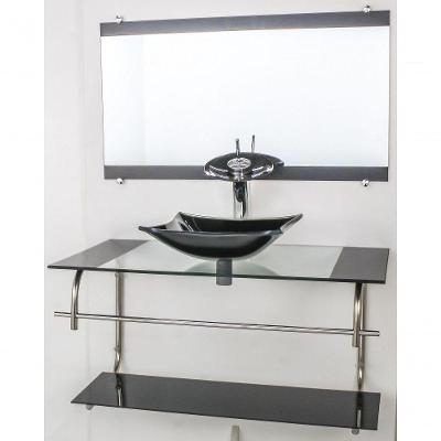 Gabinete De Vidro Inox 90cm Cuba Quadrada Preto