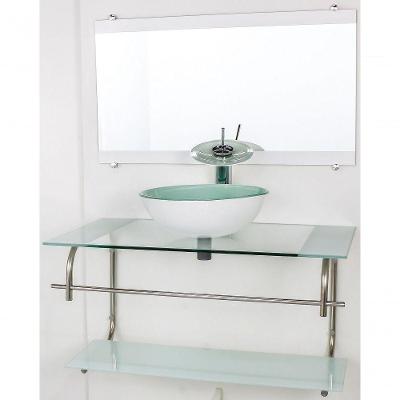 Gabinete De Vidro Inox 90cm Cuba Redonda Branco