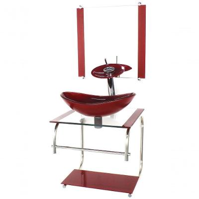 Gabinete De Vidro Cuba Oval 40cm Vermelho Cereja Torneira