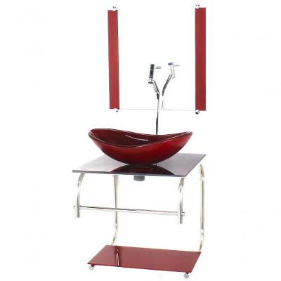 Gabinete Vidro Cuba Oval 40cm Marmore Avermelhado Torneira