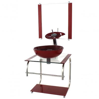 Gabinete 40cm De Vidro Inox Cuba Redonda Vermelho Cereja