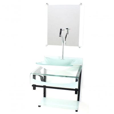 Gabinete De Vidro Duplo Cuba Quadrada Branco C/Torneira
