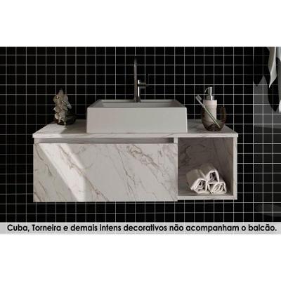 Gabinete de Banheiro Suspenso BN3601 1 Porta cor Mármore Branco - Tecno Mobili