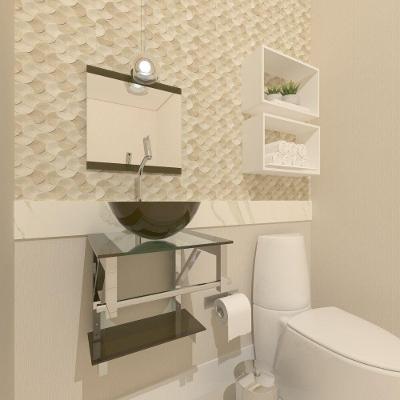 Gabinete de Vidro Para Banheiro 40cm Inox Ouro Com Torneira