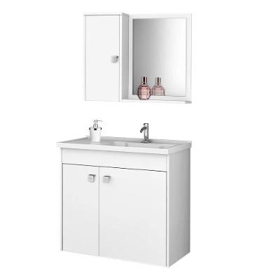 Kit Banheiro Gabinete 56cm Pia E Armário Com Espelho Branco