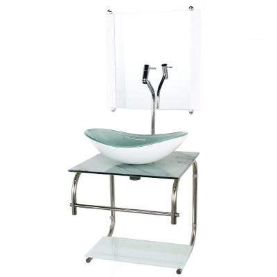 Gabinete De Vidro Cuba Oval 40cm Marmore Branco Torneira