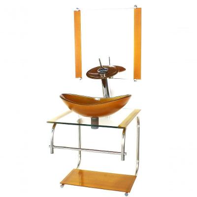 Gabinete De Vidro Cuba Oval 40cm Dourado Torneira Cascata