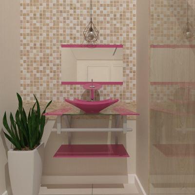 Gabinete De Vidro 70cm Ac Cuba Quadrada Rosa
