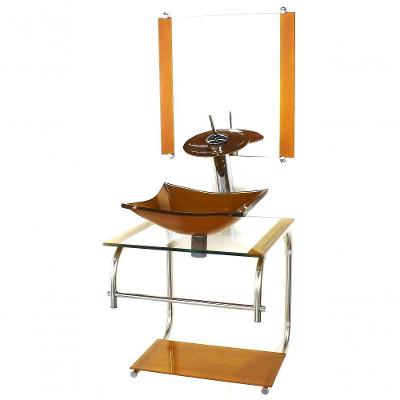 Gabinete 40cm De Vidro Inox Cuba Quadrada Dourado Real
