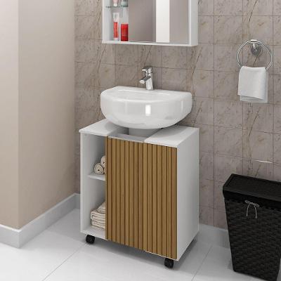 Gabinete Para Banheiro Geel Branco Pintura 3d Ripada