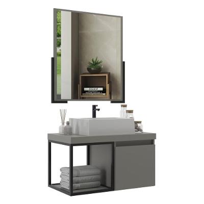 Gabinete Banheiro 70cm Com Cuba E Espelheira Multimóveis Cr10107 Cimento Cimento