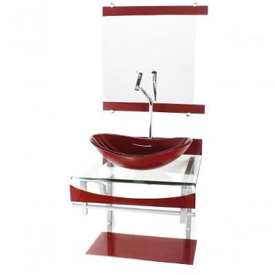 Gabinete De Vidro Duplo Cuba Oval Vermelho Cereja C/Torneira