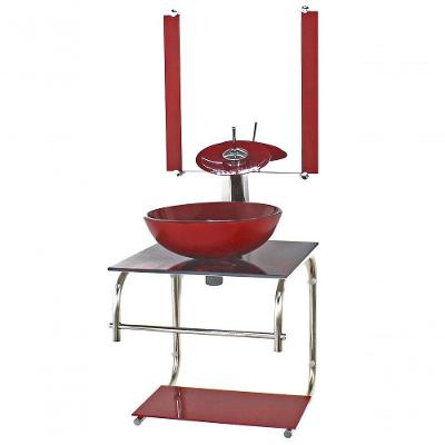 Gabinete 40cm De Vidro Inox Cuba Redonda Marmore Avermelhado