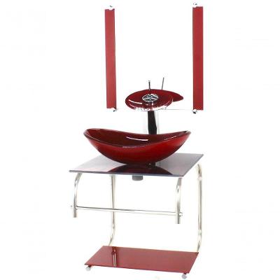 Gabinete De Vidro Cuba Oval 40cm Inox Mármore Avermelhado