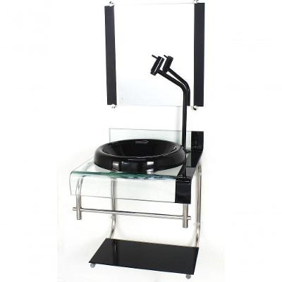Gabinete De Vidro Duplo Inox Preto C/Torneira Preta