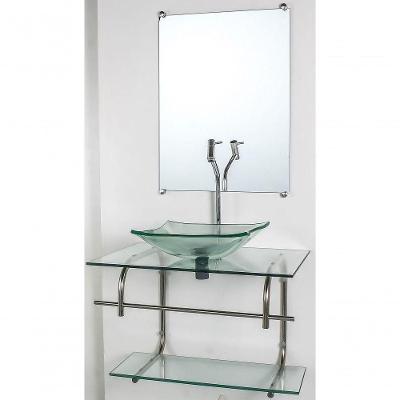 Gabinete De Vidro Inox 60cm Cuba Quadrada Incolor