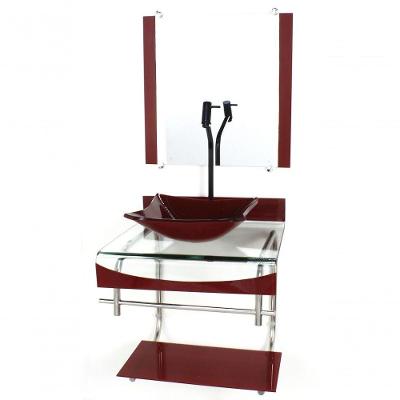 Gabinete Duplo Inox Cuba Quadrada Vermelho C/Torneira Preta