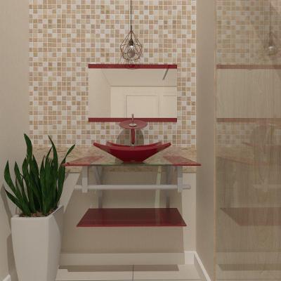 Gabinete De Vidro 70cm Ac Cuba Quadrada Vermelho Cereja