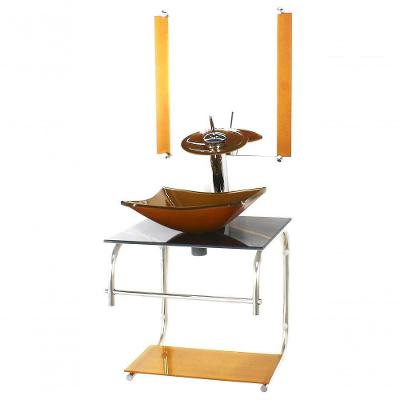 Gabinete De Vidro Inox Cuba Quadrada Marmore Preto Dourado