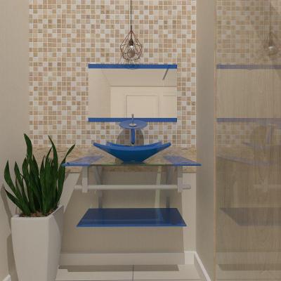 Gabinete De Vidro 70cm Ac Cuba Quadrada Azul