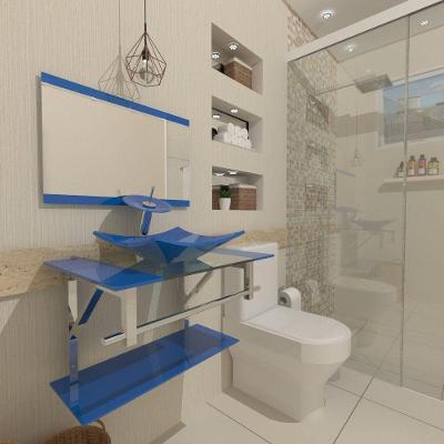 Kit 2 Em 1 Gabinete 60cm Inox C/Cuba Quadrada+Torneira Azul