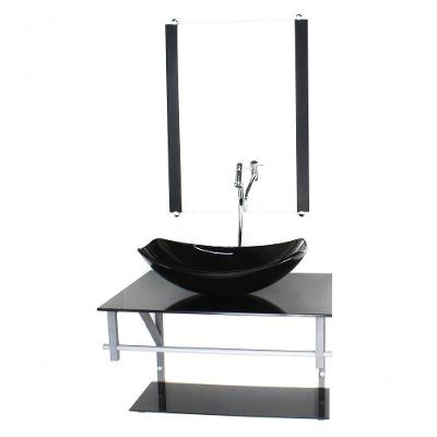 Gabinete Banheiro 60cm Cuba Chanfrada Preto Com Torneira