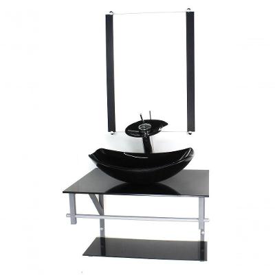 Gabinete Banheiro 60cm Cuba Chanfrada Preto Com Torneira