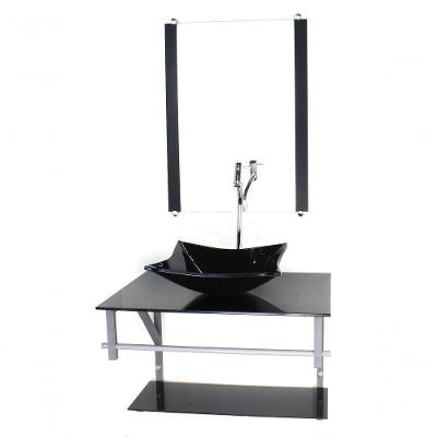 Gabinete Banheiro 60cm Cuba Quadrada Preto Com Torneira