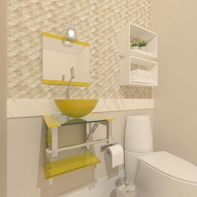 Gabinete de Vidro Banheiro 40cm Inox Amarelo Com Torneira