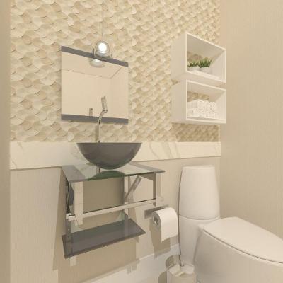 Gabinete de Vidro Para Banheiro 40cm Inox Prata Com Torneira