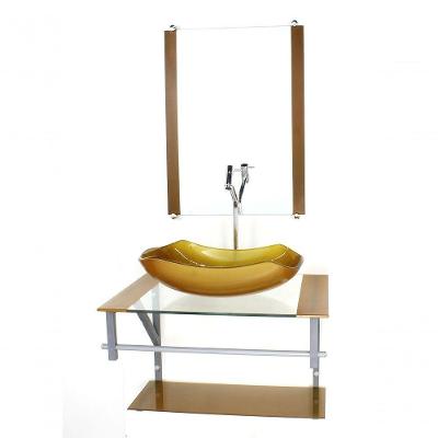 Gabinete Banheiro 60cm Cuba Abaulada Dourado Com Torneira