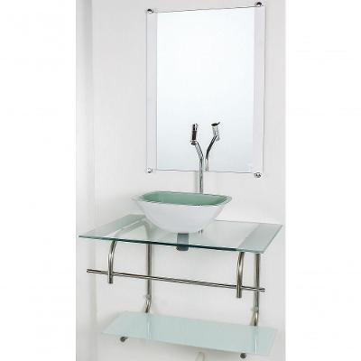 Gabinete De Vidro Inox 70cm Cuba Quadrada Cqp Branco