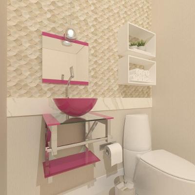 Gabinete de Vidro Para Banheiro 40cm Inox Rosa Com Torneira