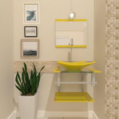 Kit 2 Em 1 Gabinete C/Cuba Quadrada Amarelo+Torneira