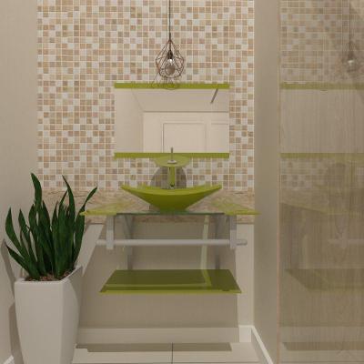 Gabinete De Vidro 80cm Ac Cuba Quadrada Verde Oliva