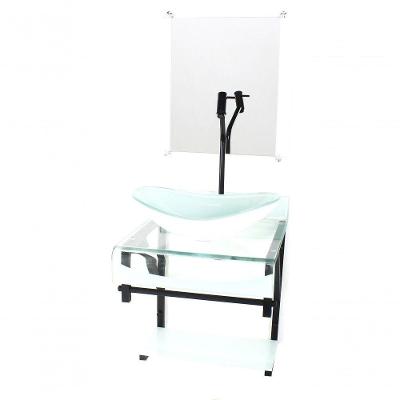 Gabinete De Vidro Duplo Cuba Oval Branco C/Torneira Preta