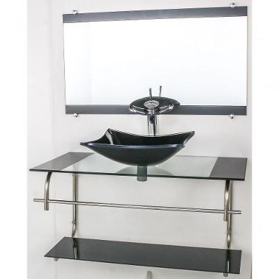 Gabinete De Vidro Inox 90cm Cuba Retangular Preto